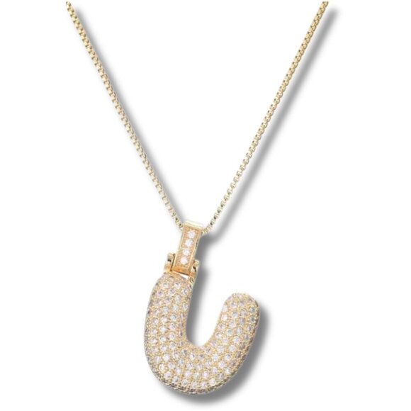 Lavish Realm Jewelry - Bubble Letter Pendant "U" Initial w/Necklace Chain